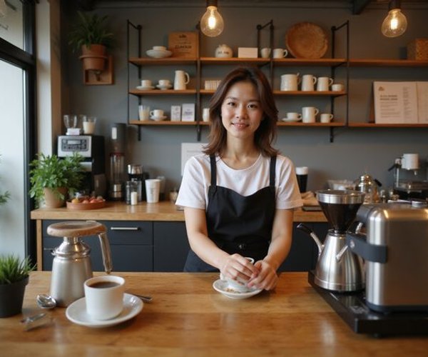 Belle preparing coffee at Bubbs & Bites