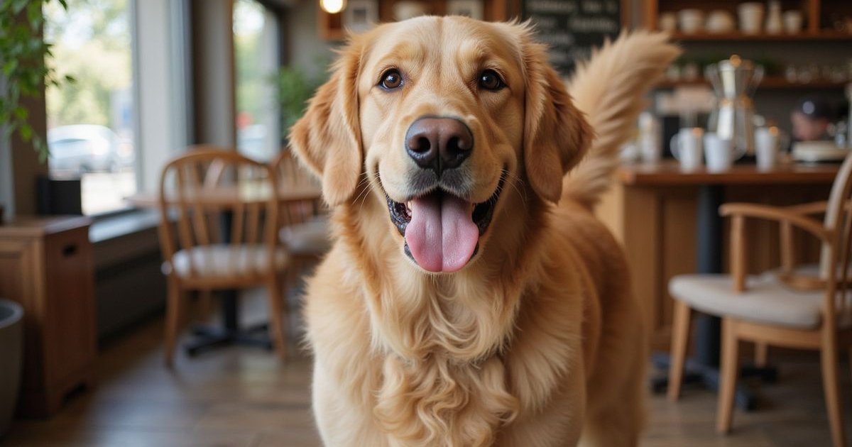 Happy pet enjoying a cafe outing